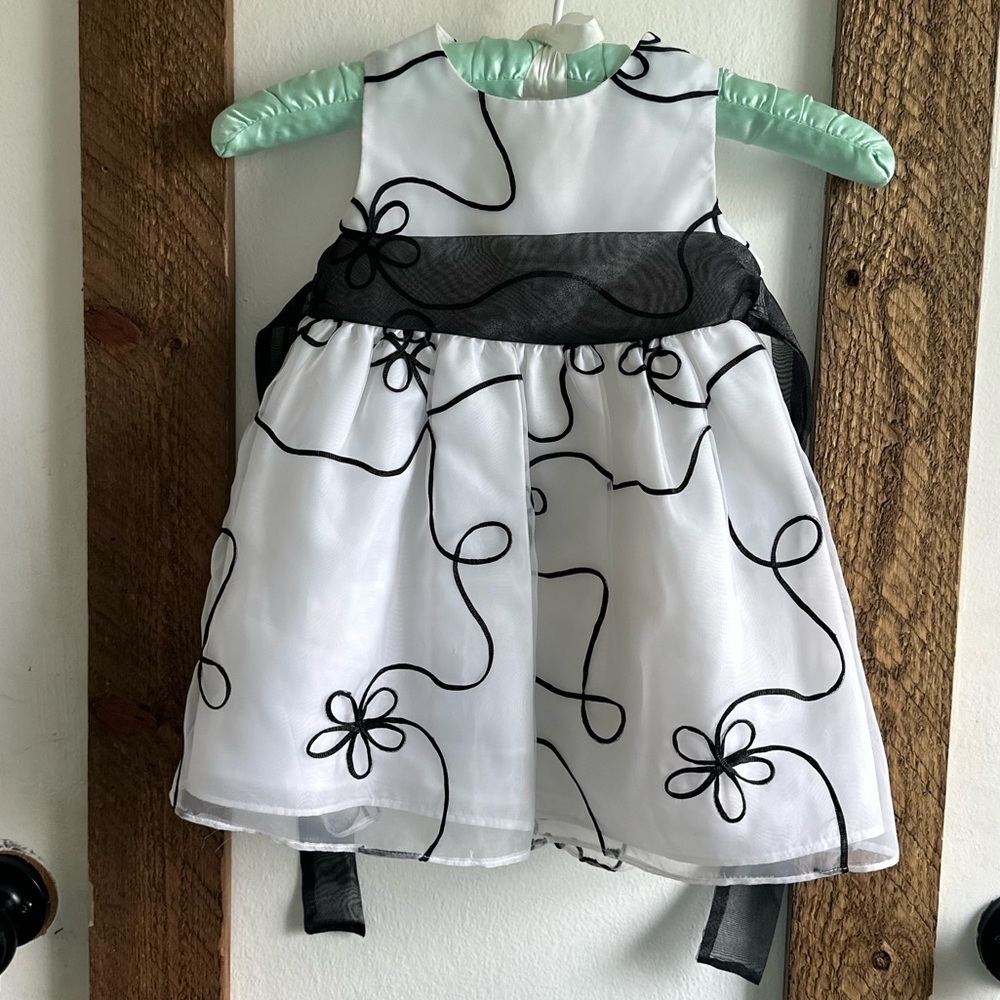 Rare Editions Formal 24M Baby Girl Black Floral White Dress -Black Tie Occasion